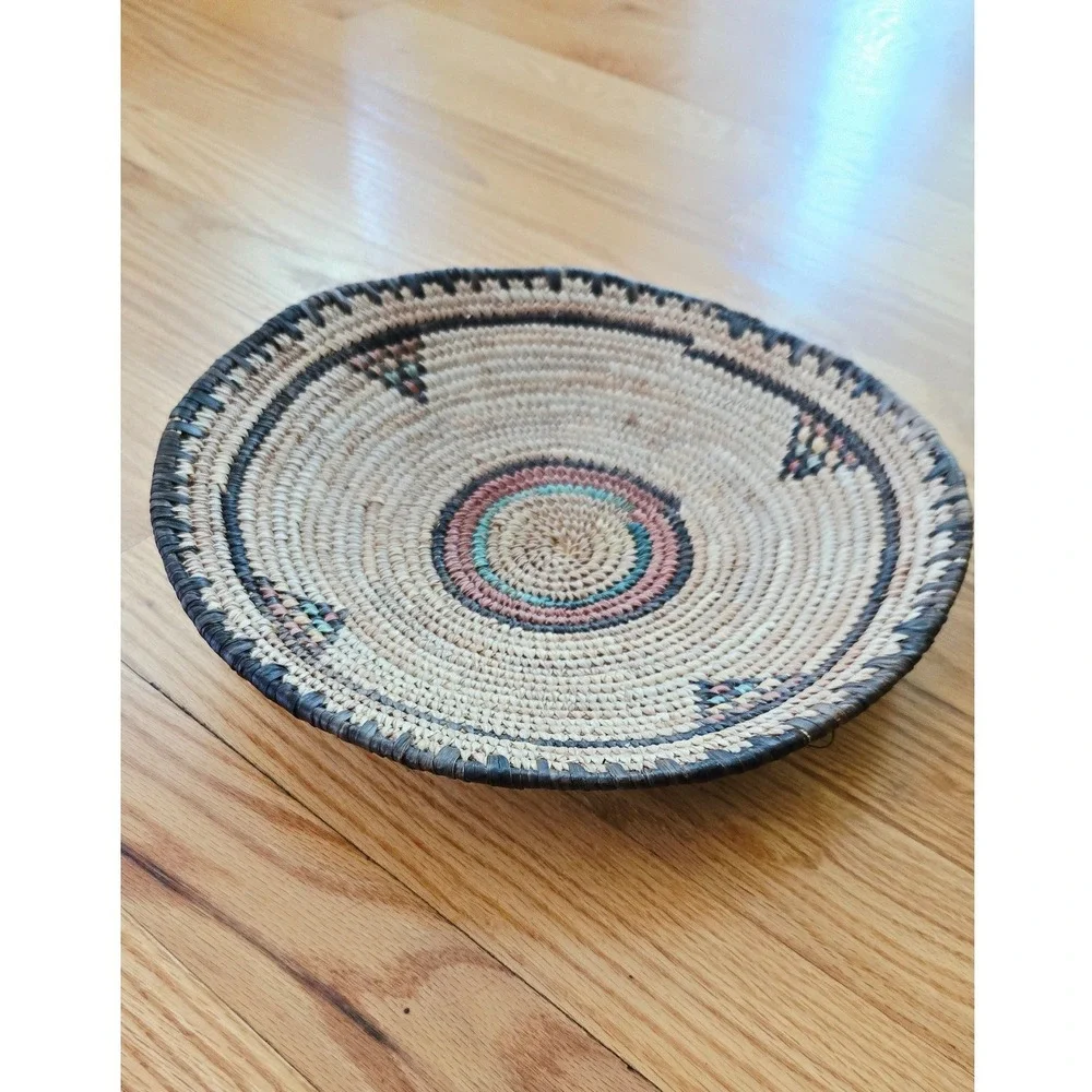 Hand Woven Coil Basket Bowl Geometric Southwestern Wall Art Decor 10.5